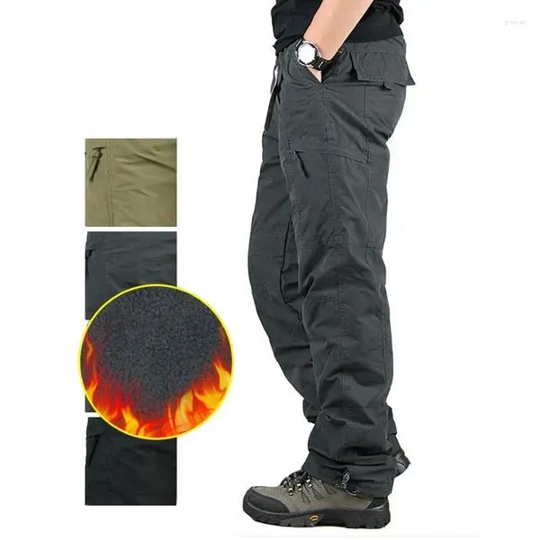 Calças masculinas inverno quente tático carga clássico ao ar livre caminhadas trekking exército joggers calça militar multi bolso