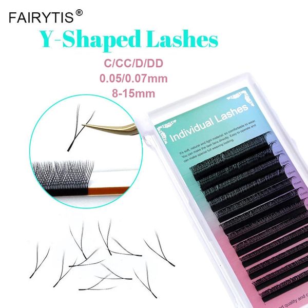 Ferramentas de maquiagem Fairytis 12 fileiras yy forma c d cc dd curl cílio individual manue fez luz de luz natural de luz natural Extensão y Lashes 230403