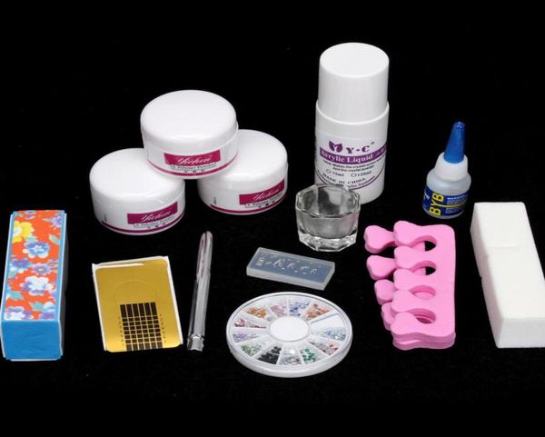 Whole DIY Simple Acryl Nail Art Tips Kit Liquid Glue Guides Dappen Set Tools8897211
