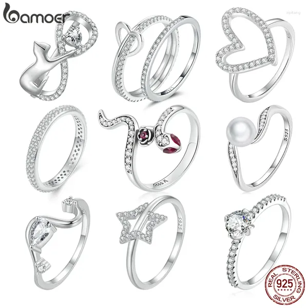 Cluster Ringe Bamoer 925 Sterling Silber Stapelbarer Zirkon Fingerring Hohles Herz Für Frauen Edlen Schmuck Geburtstagsgeschenk