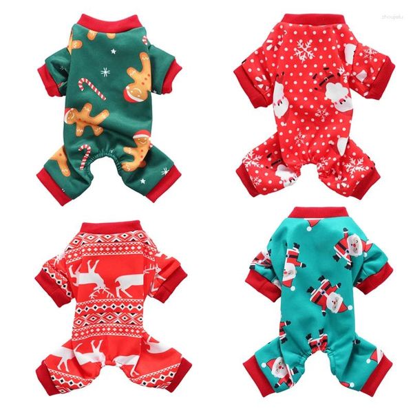 Hundebekleidung Winter-Weihnachtspyjama Warmer Fleece-Welpenoverall für kleine Hunde Weihnachtsmann-Rentier-Schneeflocken-Kostüm York Beagle-Kleidung