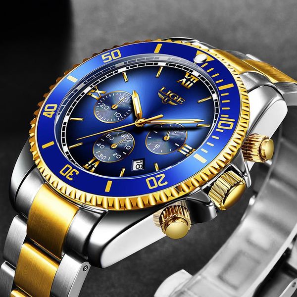 Нарученные часы Montre Homme 2023 Lige Diving Mans Mens Watches Top All Steel Sport для водонепроницаемых кварцевых часов.