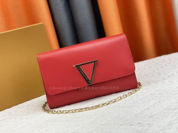 Брендовая дизайнерская сумка Flap Bag Vintage Handbag Bag Красная кожа Хорошая цепочка Аппаратные ремни Женская роскошная сумка через плечо Большая сумка-кошелек 23 см Лучший рождественский подарок