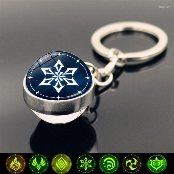 Игра для ключей Genshin Luminous Keychain Двухсторонний стеклянный шарик Keyring Impact Vision Eye of God Men Car Key Holder Bag Сумка