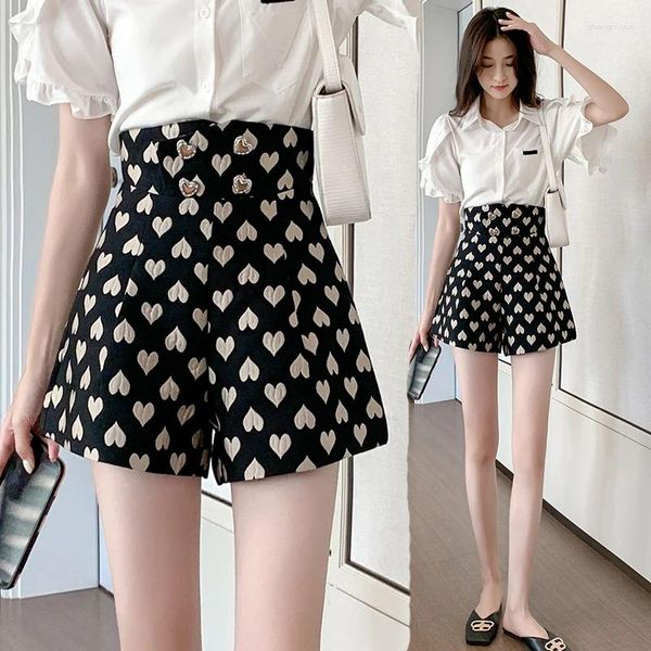 Shorts femininos calças casuais amor jacquard solto cintura alta a linha de perna larga 2023 verão roupas de moda coreana