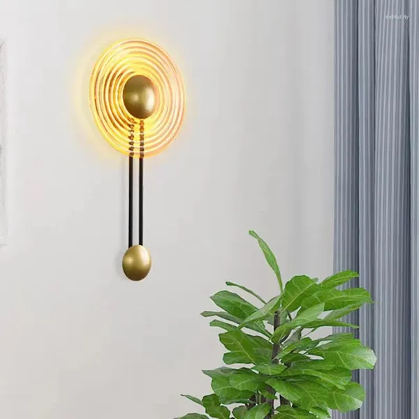 Lâmpadas de parede Modern LED Creative Stripe Round Glass Light Luminária Nordic Living Quarto Cabeceira Sconce Home Decor Gold Lumina