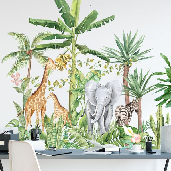 Adesivos de parede Jungle grande papel de parede de animais quarto infantil quarto quarto decoração de floresta papel de parede de parede de parede de vinil nórdico decoração 230403