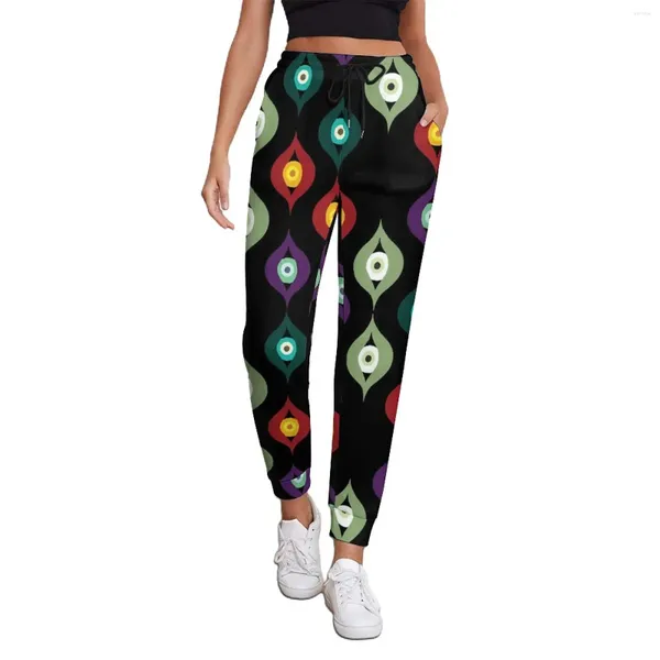 Pantaloni da donna Stampa malocchio Occhi colorati Pantaloni sportivi da strada Pantaloni sportivi oversize con grafica retrò femminile autunnale Regalo di compleanno