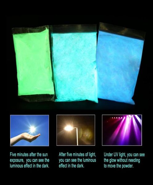 100g Glowing Sky Blue Polvere luminosa Pigmento di fosforo Bagliore nel buio Polvere Polvere Glitter per unghie Pigmento Unghie artistiche Decorazioni7217492