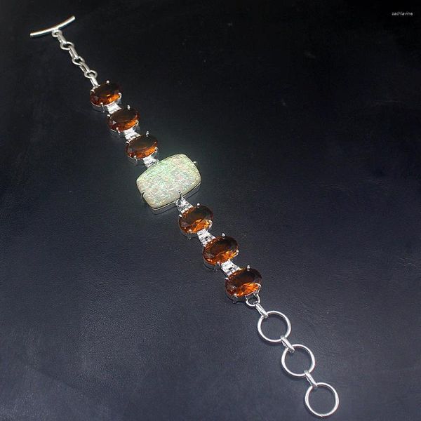 Verbindungsarmbänder Hermosa Jewelry Dichroitisches Glas Sweet Honey Topaz Schöne silberne Farbanhänger Kettenglieder für Frauen 20 cm 20234891