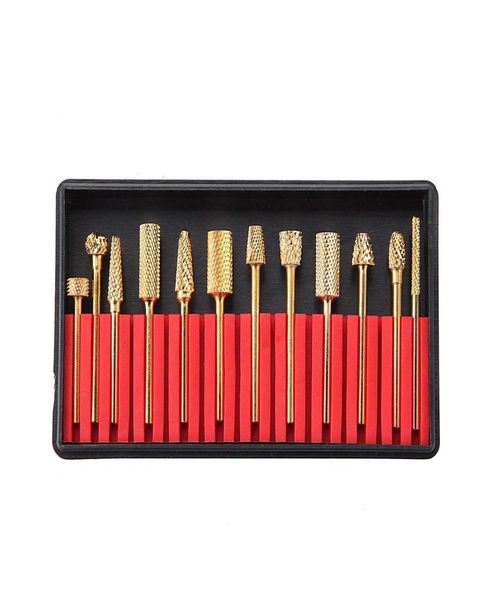 VamsLuna 12-teiliges Gold-Hartmetall-Nagelbohrer-Set, professionelle Bits-Werkzeuge 332039039 mit Aufbewahrungskoffer-Halter9781667