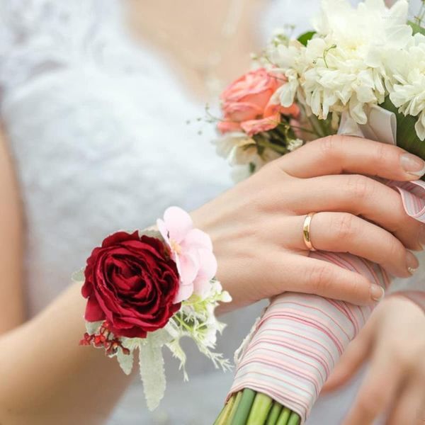 Fiori decorativi 4 pezzi peonia corpetti da polso festa ballo di fine anno sposa cinturino da polso braccialetto da uomo fiore all'occhiello set per la decorazione di nozze