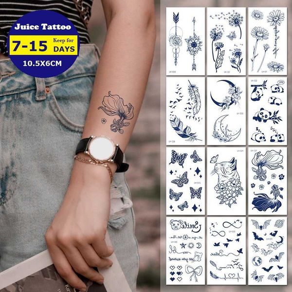 Temporäre Tattoos Juice Tattoo Sexy Wasserdicht Temporäre Tätowierung Blume Buchstaben auf Hand Arm Taille Kräuter Tattoo Aufkleber Gefälschte Tattoos für Männer Frauen Z0403