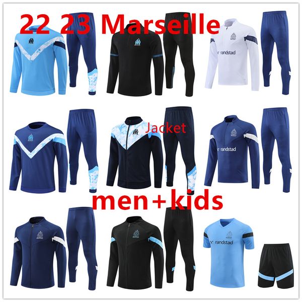 2023 New Marseilles Tracksuits Adult e Kids Soccer Trasckuit Payet Kamara 22 23 Top Marselha Men Mangas curtas e jaquetas Treinamento de futebol Terno de treinamento