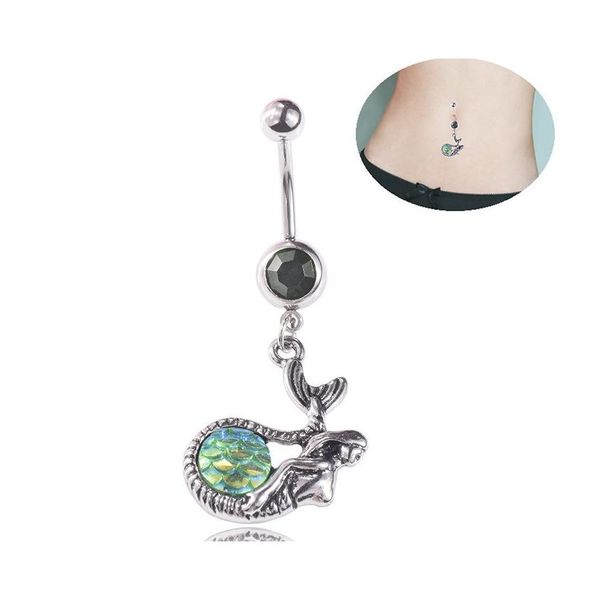 Arts And Crafts Sexy Mermaid Wasit Bauchtanz Kristall Körperschmuck Edelstahl Strass Nabel Glocke Piercing Dangle Rin Dhcy9