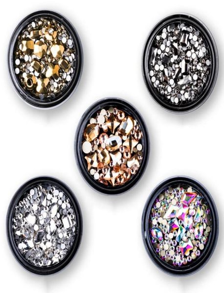 1 boîte de strass 3D mixtes, décorations Nail Art, pierres précieuses en cristal, bijoux dorés, pierres brillantes, breloque en verre, accessoires de manucure 3851754