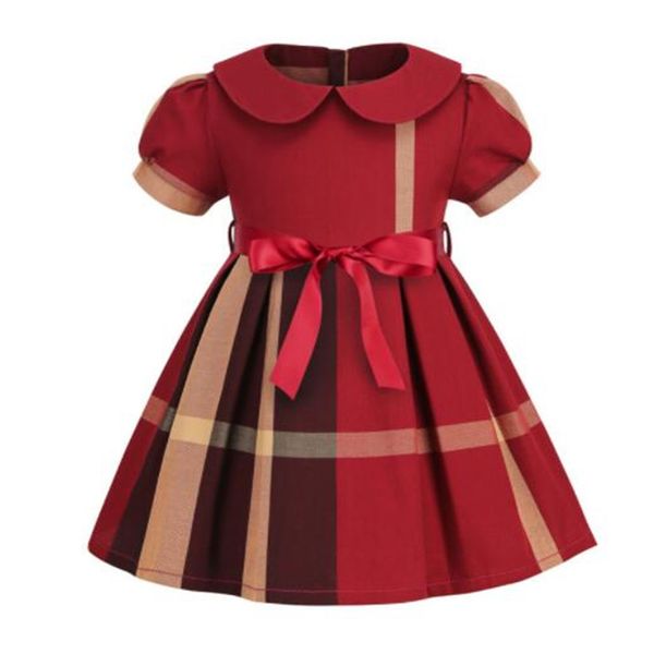 Baumwolle Mädchen Baby Kleid Umlegekragen Kurzarm Bowknot Rock Kleinkind Kinder Mädchen Kleider Lässige Kinder Designer Kleidung