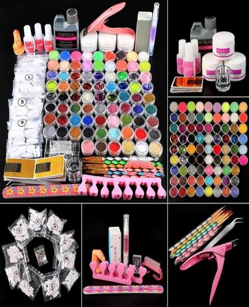 Pro Acrylic Nail Art Kit 78 шт. Акриловая пудра с блестками 120 мл Жидкий набор для дизайна ногтей Crystal Brush Skill Tool2627221v8949973