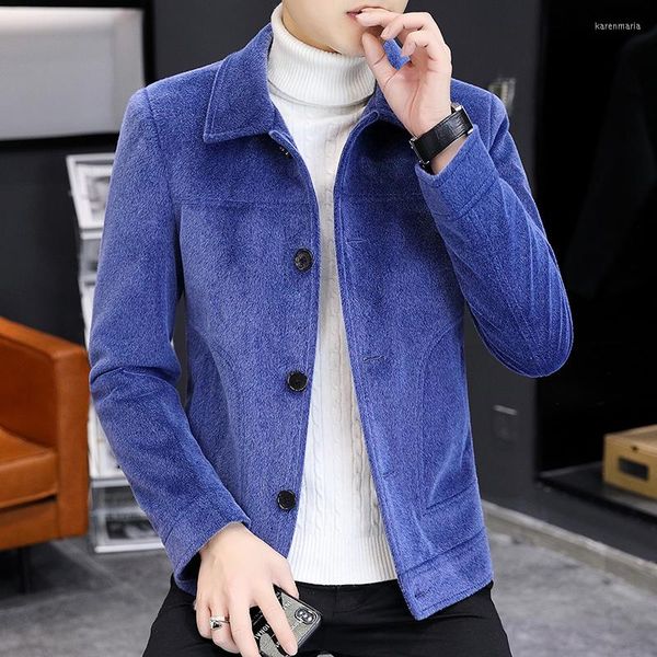 Giacche da uomo in velluto blu invernale per uomo stile caldo bomber in peluche micro pelle scamosciata abbigliamento coreano moda 2023 beige