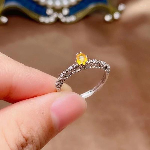 Anelli a grappolo Anello in argento sterling con zaffiro giallo per ragazza 3mm 4mm Pietra naturale di nascita di agosto 925 gioielli