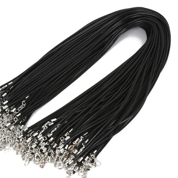 Colares Pingente 100 Pçs / Lote Bulk 1-2mm Preto Cera Couro Cobra Cordão Corda Fio Extensor Cadeia Para Fazer Jóias Todo 327x