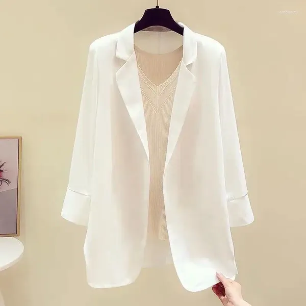 Ternos femininos caídos fluindo chiffon blazers feminino elegante meados de comprimento casual pequeno terno casaco 2023 verão outono fino cardigan topos