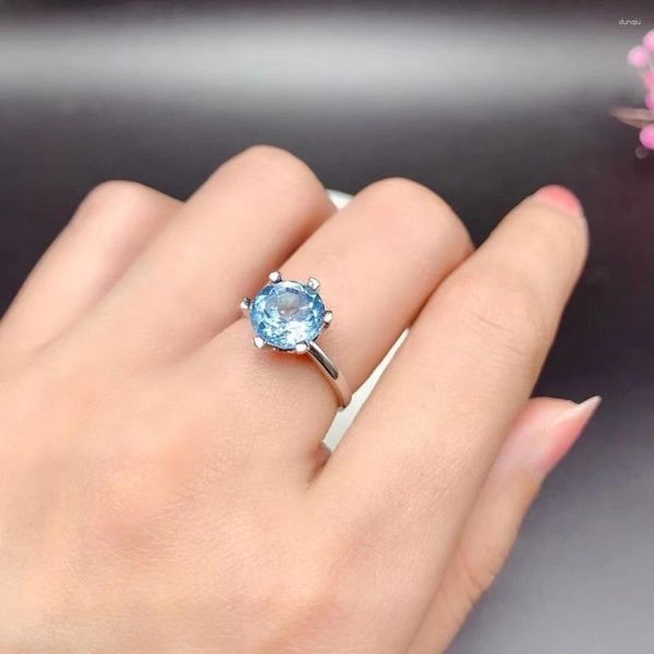 Anelli a grappolo Classico argento sei anelli per l'uso quotidiano 3ct 9mm VVS grado topazio naturale 925 gioielli in azzurro