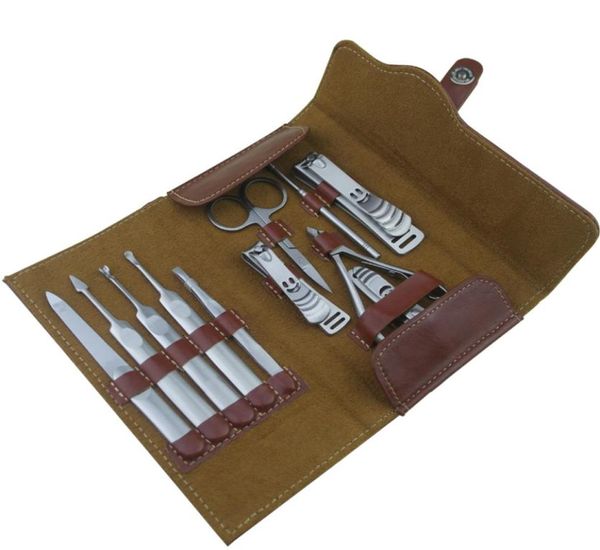 11 in1 Set manicure di lusso kit per unghie strumenti per unghie in acciaio inossidabile con tagliaunghie Custodia in pelle PU per uomo Lady Girl come regalo4345343