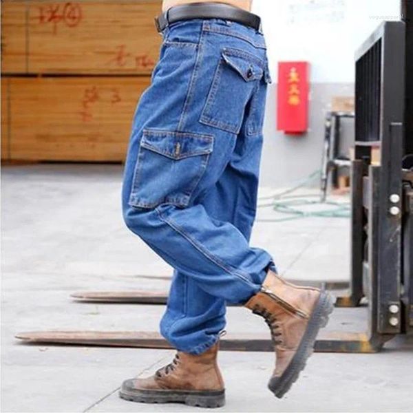 Herren Jeans OVERALL Fashion Wear Resistan Denim Cargo Hosen Lässige Gerade Lose Arbeitskleidung Hosen Böden Plus Größe 4XL