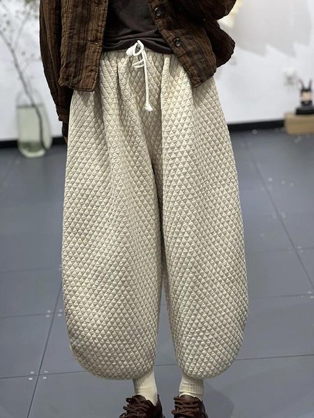 Pantaloni da donna Autunno Inverno Stile coreano Moda Donna Casual Tinta unita Allentato Versatile Office Lady Pantaloni con lacci in vita elastica in cotone