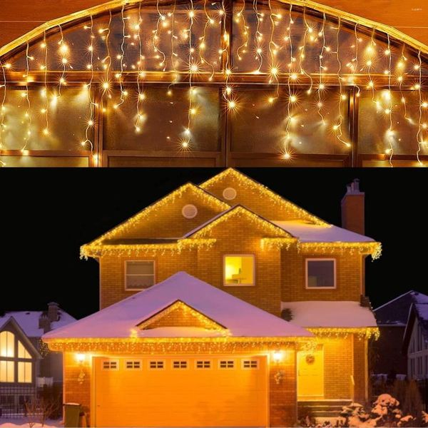 Cordas Decorações de Natal Luzes de Icicle String 7m-35m Pendurado Guirlanda Ao Ar Livre Fada Interna para Férias de Casamento US UE Plug