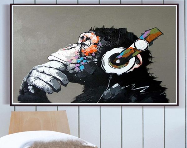 Arte de rua pintura a óleo bancosy macaco lona decorativa pop art amor graffiti imagem impressão abstrata arte da parede cartaz casa decor2136832