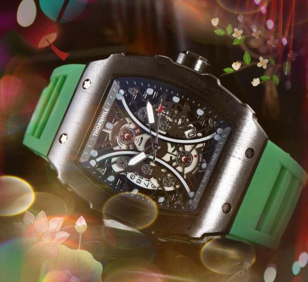 Мужские роскошные спортивные часы квадратные цветы скелетон набор 43 -миллиметровый кварцевые наручные часы Мужские модные силиконовые ремешки многоцветные военные аналоговые часы Montre de Luxe