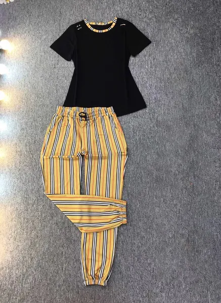 Zweiteilige Damenhose, 2-teiliges Set, luxuriöses Designer-T-Shirt und weite Hose, handgefertigt aus Baumwolle und Polyester für Damen-Gingham-Hosenanzug