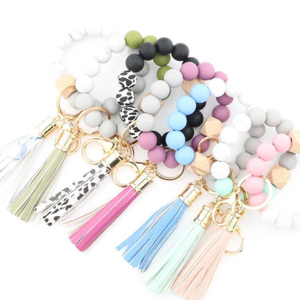 Presentes de festa Mulheres menina Key Ring Pulp Strap Tamel de madeira Pulseira Bracelete Bracelete Chaveteira Alimentação Alimento Boletas de silicone Bracelets