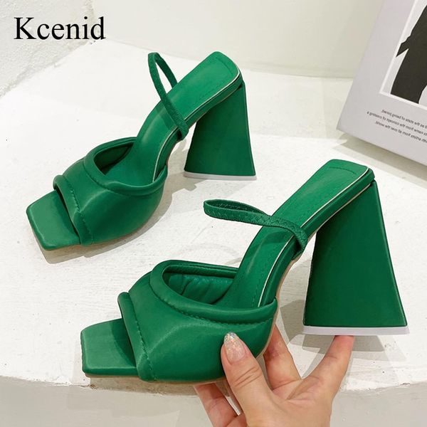 Sandálias kcenid triângulo alto sandálias de verão mulheres sexy cetim sapatos de festa acolchoados macios Comfort Runway Sandal