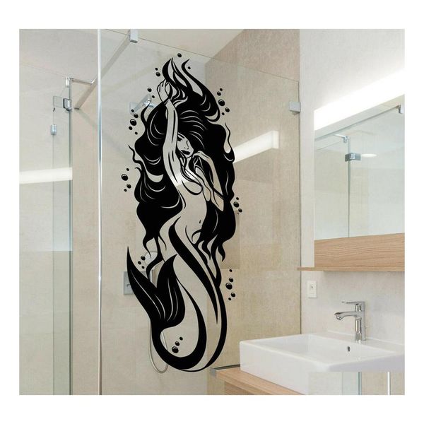 Adesivi murali Bagno Bagno Decalcomania Vinile Sexy Sirena Nuda Ragazza Decor Impermeabile Porta in vetro Decorazione Z461 201106 Drop Delivery Home Dh37K