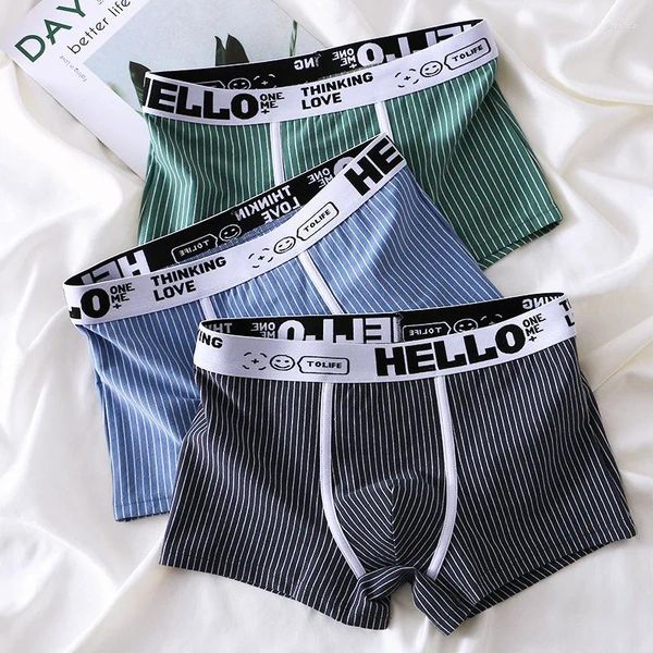 Mutande 3 pezzi Mutandine da uomo Boxer da uomo Intimo da uomo in cotone a righe traspirante Confortevole Calzoncillos Para Hombres