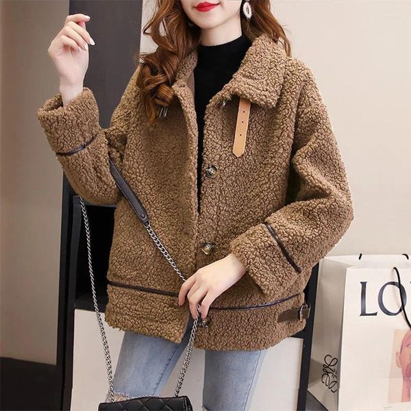 Feminino para baixo casaco de lã de cordeiro para mulher manga longa 2023 estilo coreano solto outono inverno moda jaqueta parka feminina single-breasted