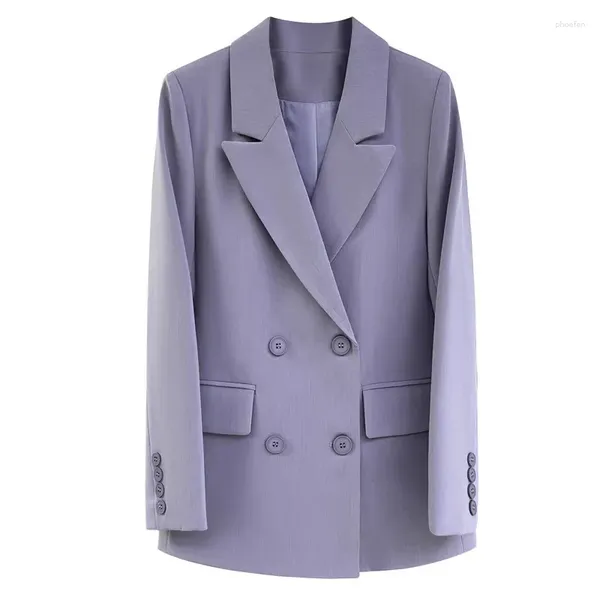 Ternos femininos Taro Purple Women Blazer, estilo da Inglaterra, elegante e elegante casaco de manga de manga cheia de peito chique