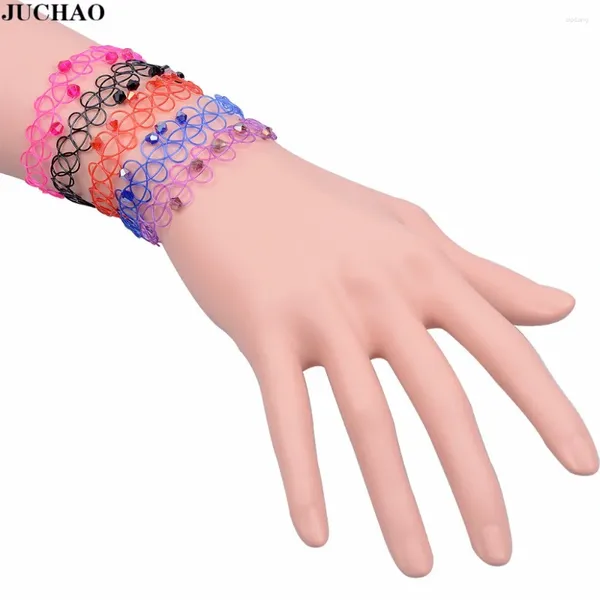 Charm Armbänder JUCHAO Boho Für Frauen Kristall Perlen Stretch Tattoo Fisch Linie Armband Weiblichen Schmuck Armbänder Für Frauen