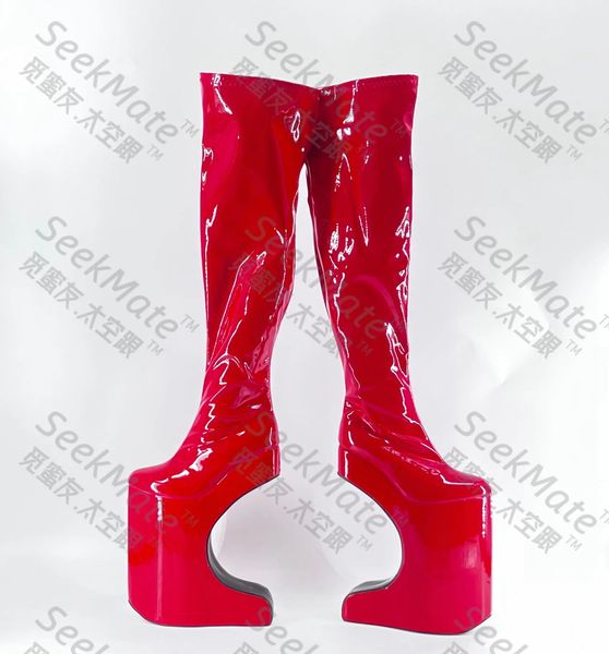 Stiefel SEEK MATE Europäischer und amerikanischer Super High Heel 30 cm gebogener Ferris-Lackleder Sexy wasserdichte Plattform Boo 231102