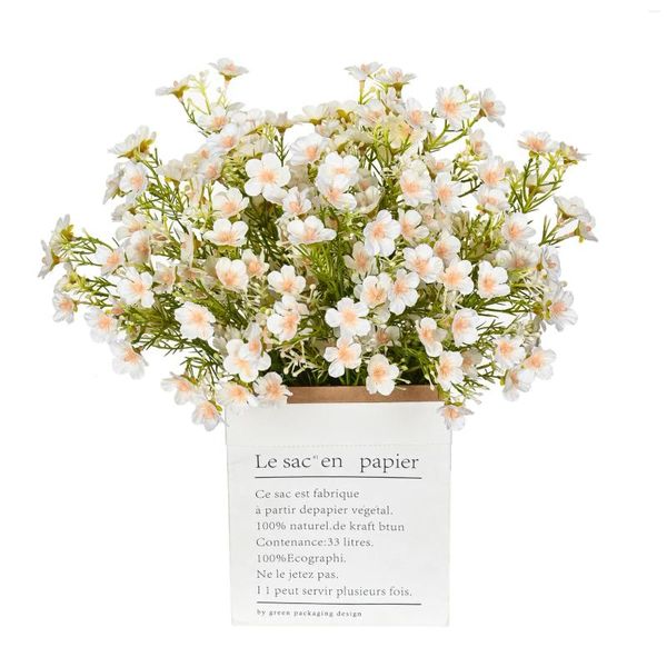 Fiori decorativi 5 forchette 40 teste Seta piccola margherita artificiale per la decorazione domestica di nozze Accessorio per la composizione floreale Babysbreath fai da te