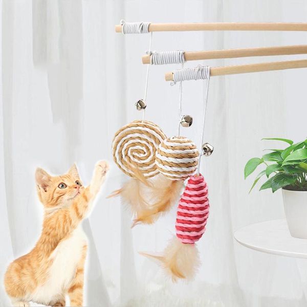 Toys de gato Creative Wood Pet Teaser Rod interativo Funny Linen micoes de substituição Acessórios da cabeça de substituição