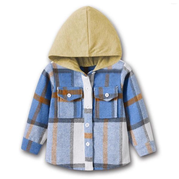 Cappotti di tinca Bambino Ragazzi Ragazze Camicia Cappotto Giacca scozzese Manica lunga Top per bambini Capispalla con cappuccio Selleria invernale per ragazzo