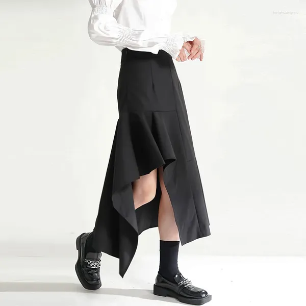 Röcke Mode Hohe Taille Gespleißt Unregelmäßigen Schwarzen Langen Rock Frühling Herbst Frauen Streetwear Gothic Hip Hop Dünne Beiläufige Dame 3070