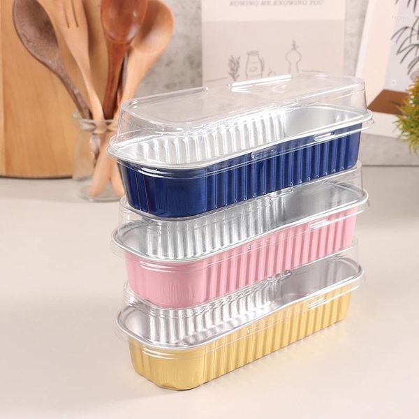 Moldes de cozimento 10pcs 200ml Caixa de bolo de folha de alumínio retangular lata cupcake pan pudim queijo sobremesa copo com tampa