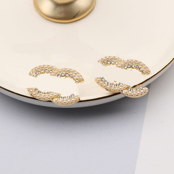 Luxus 18K Gold Plated Designer Stud Ohrring für Mode Frauen Doppelbrief Designer Perl Diamond Schmuck Hochzeitsfeier Geschenk Hochqualität 20Style