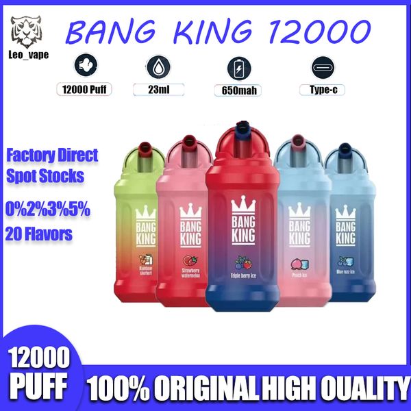 Оригинальный бренд Bang King 12000 Puff Одноразовая ручка для электронной сигареты Испаритель для сигарет Перезарядка сетчатой катушки 0% 2% 3% 5% Vape Pen Puff Vape