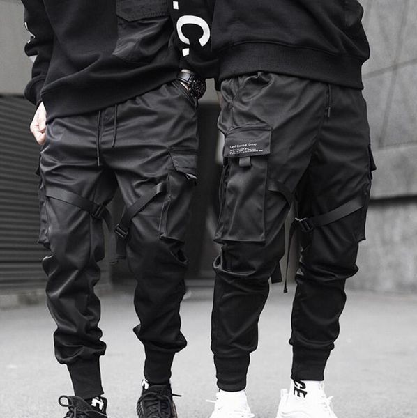 Summer Joggers Men Tactics Black Tactics Cargo Pants Hip Hop Streetwear Lápis Pontas de moletom Pocket Bolso